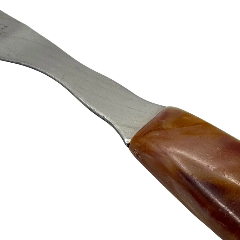 Vintage Stainless Steel Carving Fork Brown Marbled Swirl Handle MCM Meat Serving